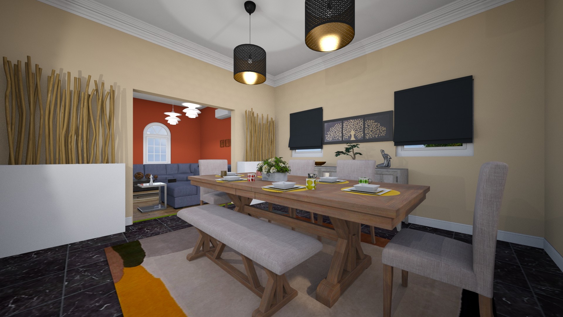 Charcoal kitchen island with quartz counters